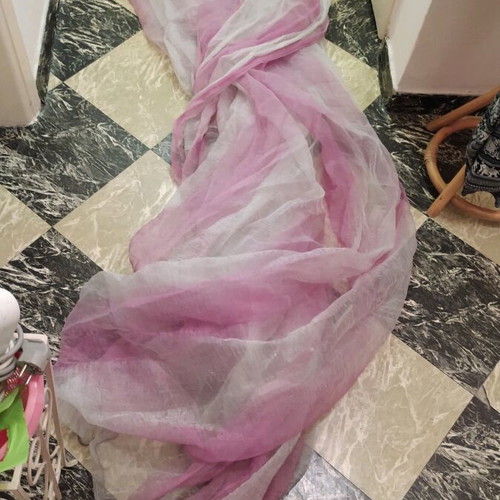 Curtain 200x280 semi-transparent organza style purple pink silver like new