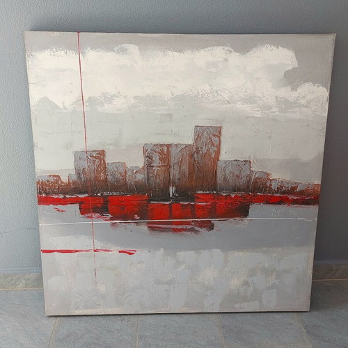 Painting 1m×1m used, modern design red and gray
