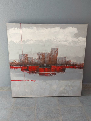 Painting 1m×1m used, modern design red and gray