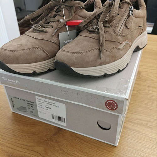 Tamaris comfort shoes new, leather suede sneakers brown beige