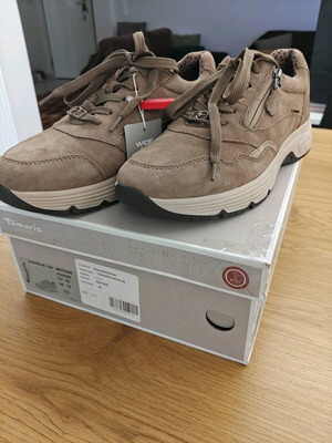 Tamaris comfort shoes new, leather suede sneakers brown beige