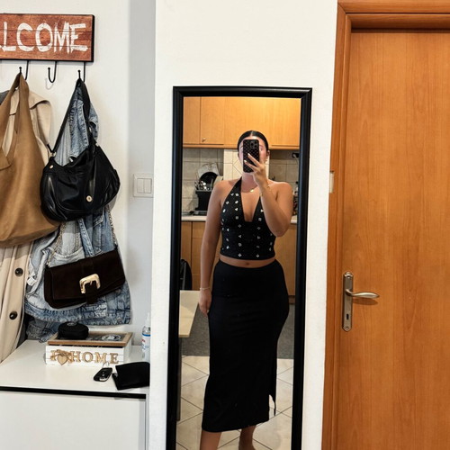 Shein black midi skirt with side slit, high waist