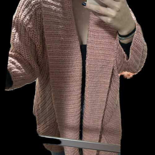 Pink Woman knitted cardigan used, asymmetrical pink, size S