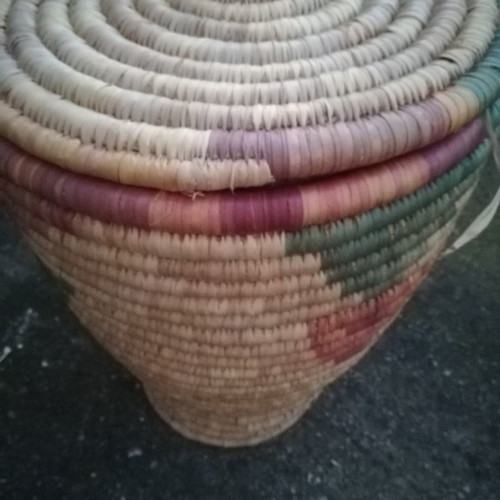 Large basket with lid used, height 58 cm diameter 50 cm