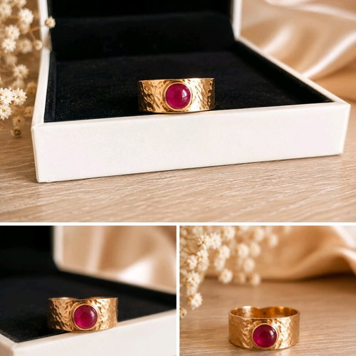 Gold ring 18 carat with ruby custom made new