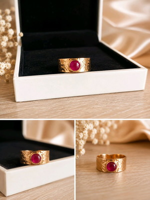 Gold ring 18 carat with ruby custom made new