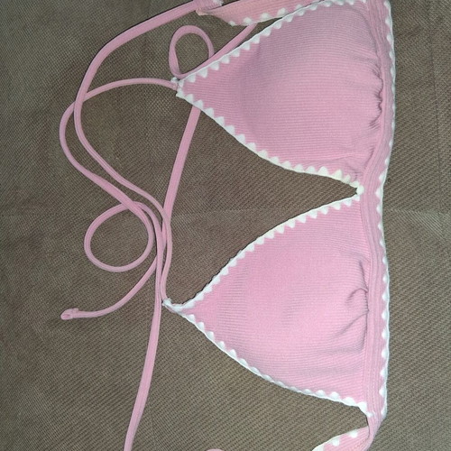 Zaful pink ribbed triangle bikini top like new, size M