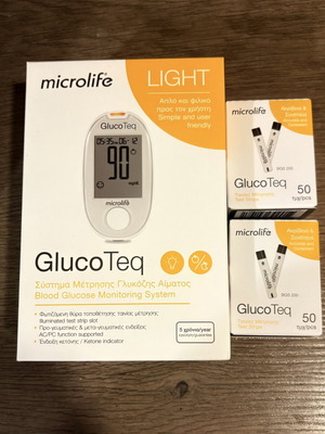 Microlife GlucoTeq blood glucose test strips, 2 pack with meter gift