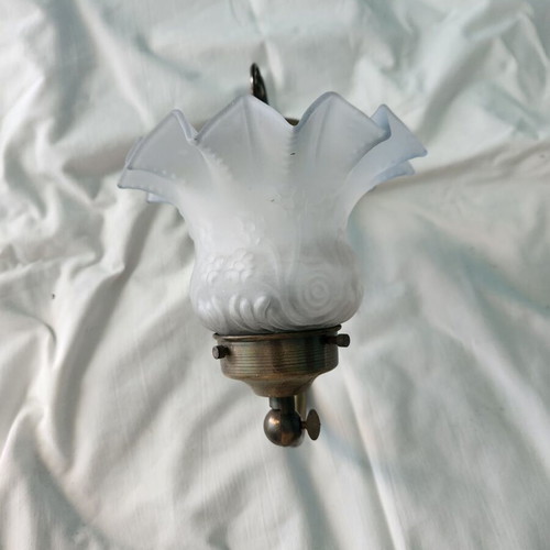 Vintage wall light like new with glass shade and brass base