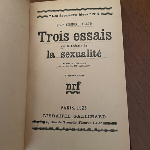 Sigmund Freud Trois Essais Sur La Theorie De La Sexualite book used, French 1925 edition
