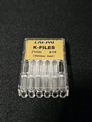 Οδοντιατρικές ρίνες χειρός K-Files 21mm #08 καινούργιες, σετ 6 τεμαχίων