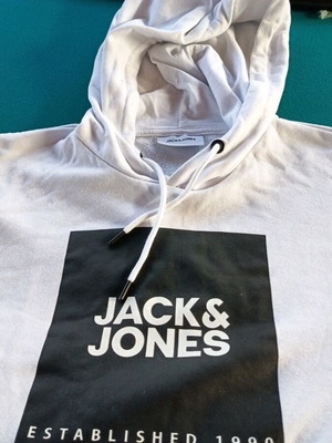 Jack & Jones φούτερ με κουκούλα και στάμπα λογότυπου σε λευκό, μέγεθος L