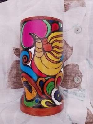 Wooden hand-painted mortar