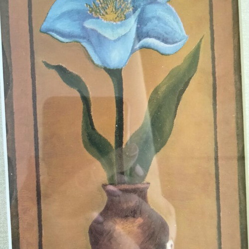 Vintage decorative frame with blue flower in vase, like new