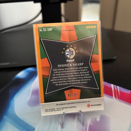 Derrick Sharp Stars Auto Tie-Dye Prizm Card 2025-26 Panini Select EuroLeague, near mint