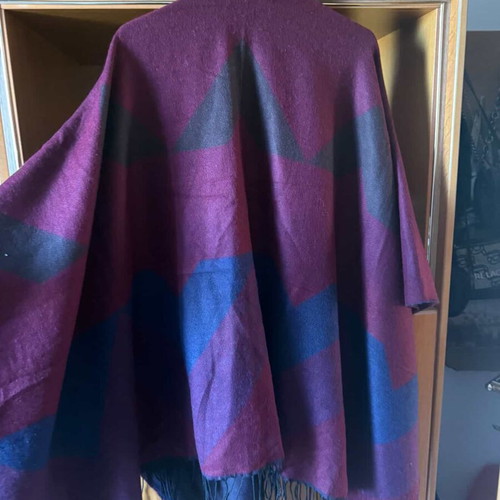 Cape-style coat new, blue and red, one size