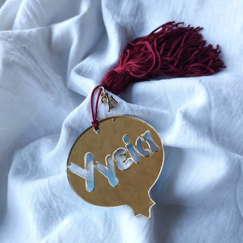 Handmade plexi charm with metal elements and tassel made to order