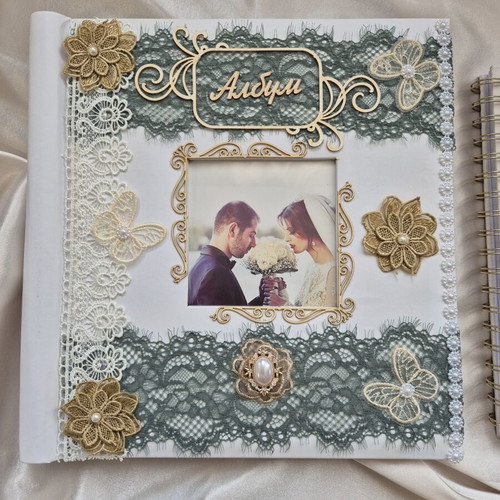 Luxury wedding set handmade with photo album, guest book, ring box