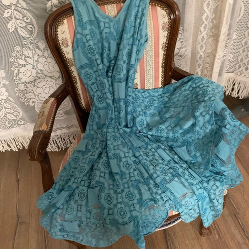 Turquoise lace dress like new, cotton blend, wedding and events