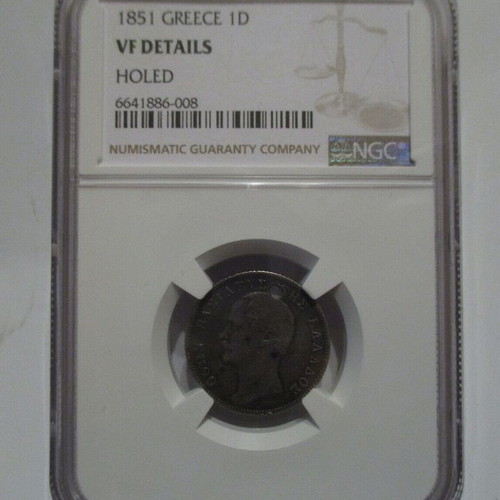 Othonas 1 drachma 1851 used VF details holed