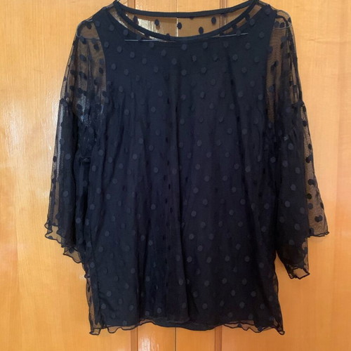 Black polka dot mesh blouse like new with inner top
