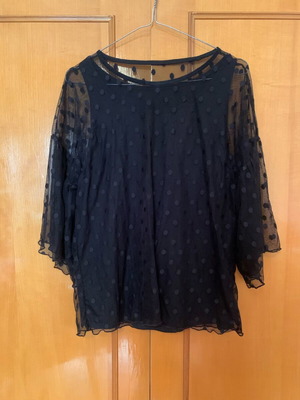 Black polka dot mesh blouse like new with inner top