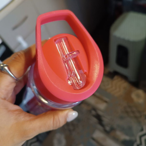 School Transparent Plastic Water Bottle with Pink Leopard Print Flip-Top Cap