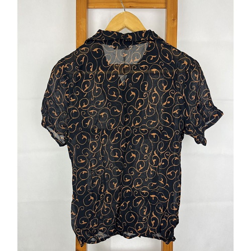 Vintage black shirt M 100% viscose with brown abstract print used