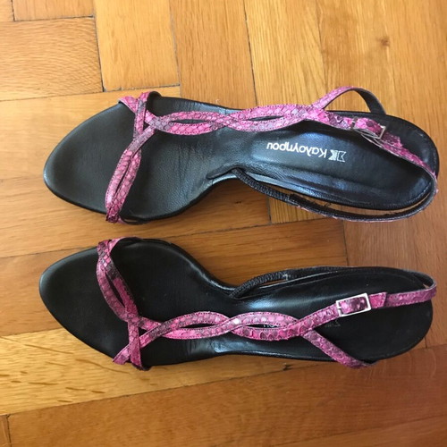 Kalogirou high sandals refurbished, black-pink fake snake skin, size 38.5