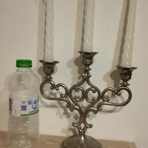 Metal candlestick with candles, height 22 cm, like new