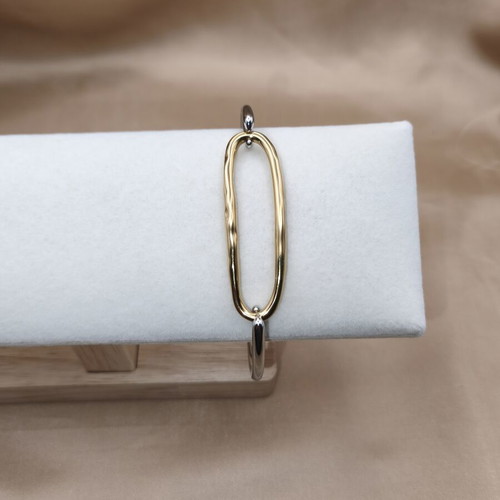 Minimal Two-Tone Stainless Steel Bracelet with Puffy Link