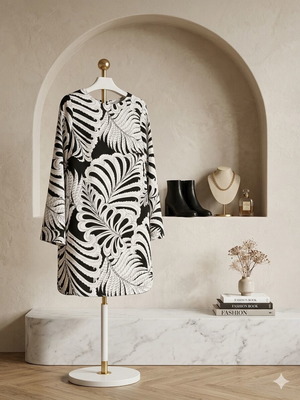 H&M Black and White Dress with Floral Pattern like new