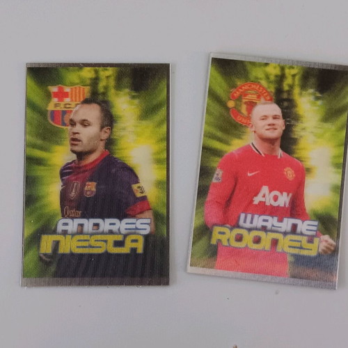 Collectible football cards Wayne Rooney and Andres Iniesta like new
