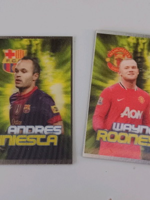 Collectible football cards Wayne Rooney and Andres Iniesta like new