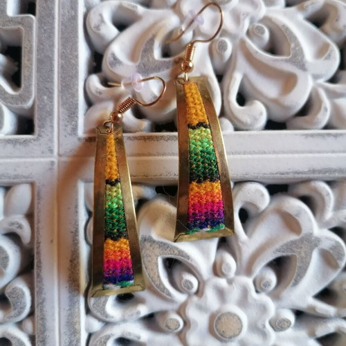 Handmade earrings new from alpaca metal and colorful woven wool