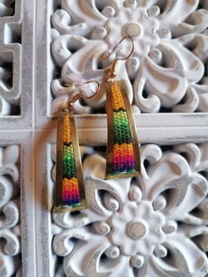 Handmade earrings new from alpaca metal and colorful woven wool