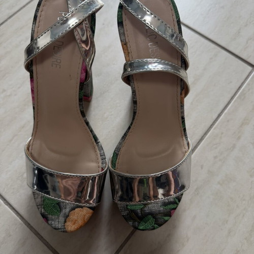 Public Desire silver floral sandals size 36 like new