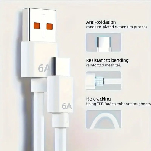 Καλώδιο Φόρτισης USB Type C 1m 6A Λευκό Καινούργιο