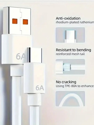 Καλώδιο Φόρτισης USB Type C 1m 6A Λευκό Καινούργιο