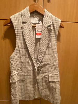 Stradivarius long vest new, beige, size XS