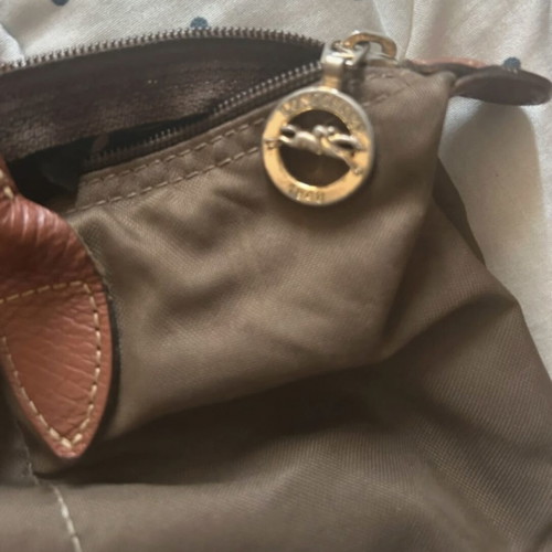 Longchamp handbag used, brown and green