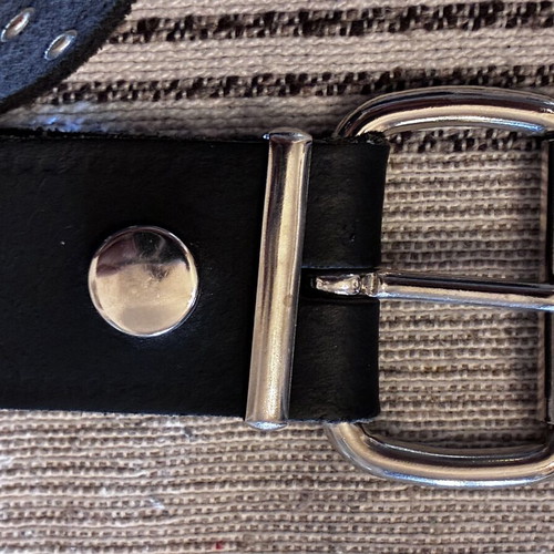 Leather belt with metal studs, black, vintage style