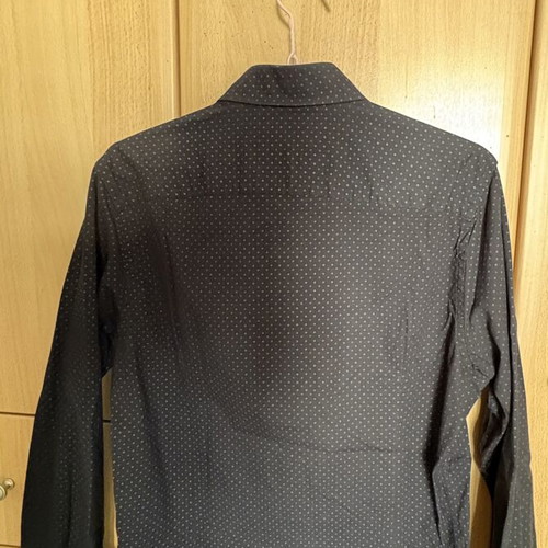 Men's cotton shirt black with small dark blue polka dots, used, size Large