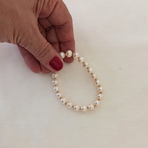 Elastic Bracelet with Freshwater Pearls New, White