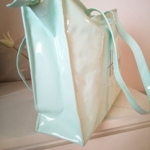 Harrods Knightsbridge shoulder bag used, aqua pastel polyester PVC