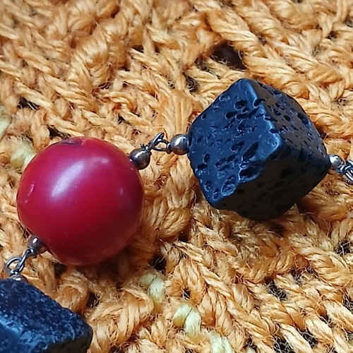 Bracelet with volcanic lava beads, turquoise and red coral, used