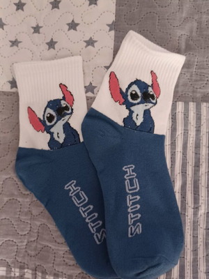 Тънки чорапи Stitch 40-43 унисекс нови, сини и бели