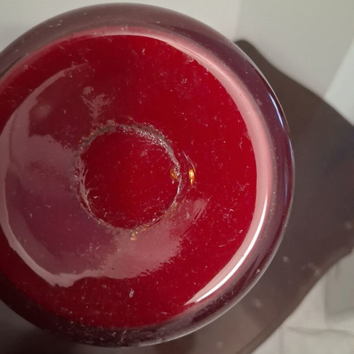 Glass vase deep red with transparent handle, like new