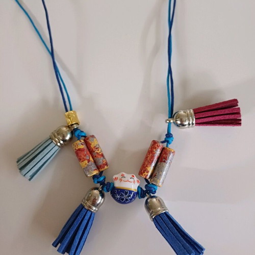 Necklace with lucky cat handmade, brand new