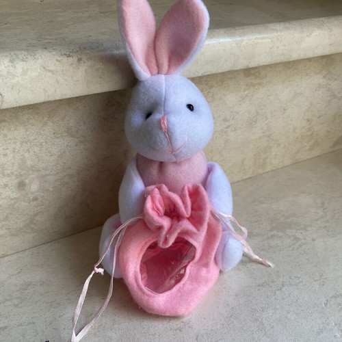 Plush Bunny with Pink Gift Pouch 20cm, like new